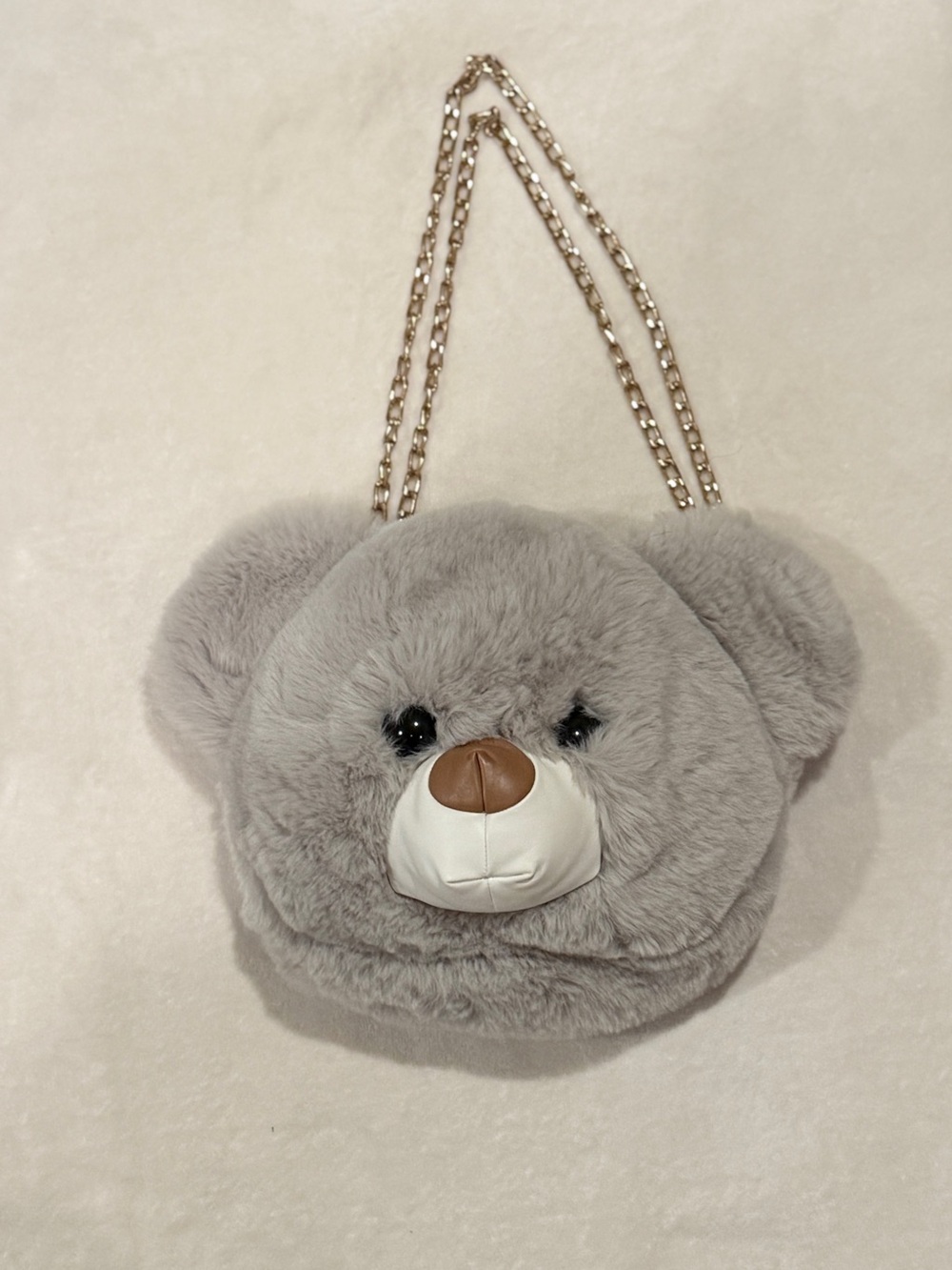 Plush Teddy Bear Crossbody Bag in Light Gray